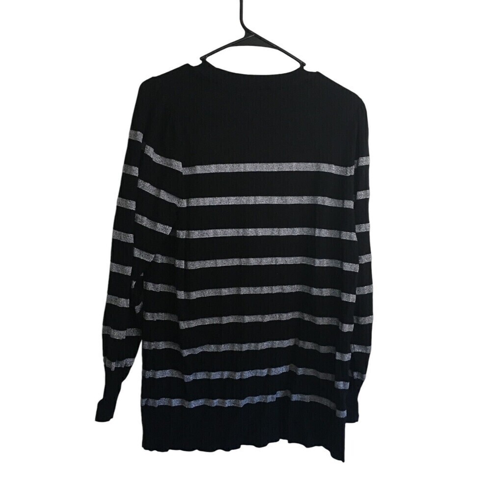 Torrid Light Sweater Women's Size 1X Black Silver Stripes Metallic Long Sleeve